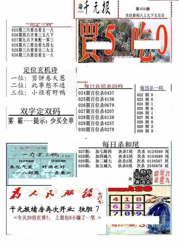 25030期: 福彩3D全套图版参考