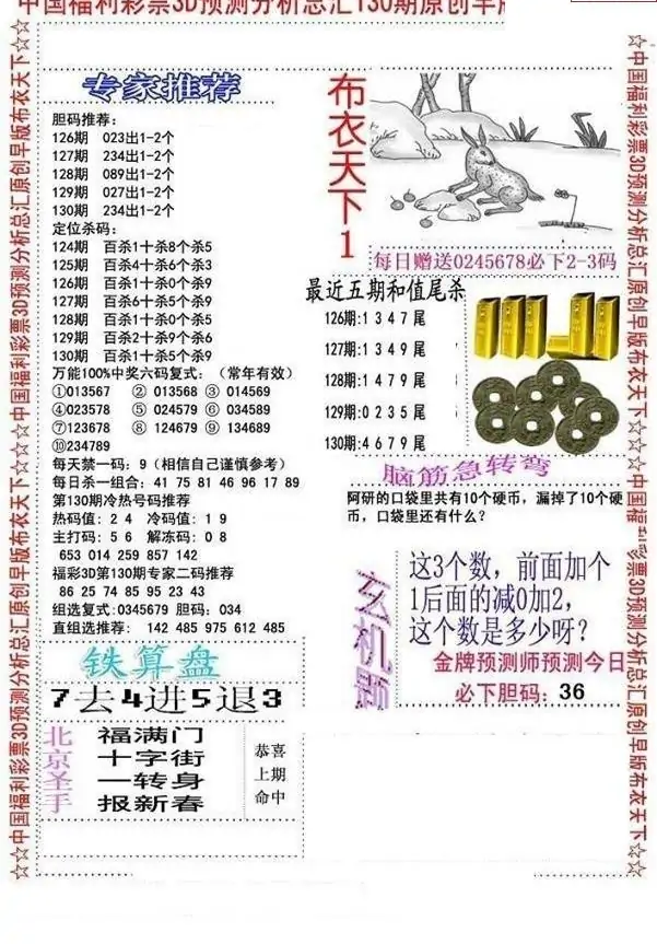 25130期: 福彩3D全套图版参考