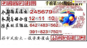 福彩3D 26104期佐罗图一掌经预测图