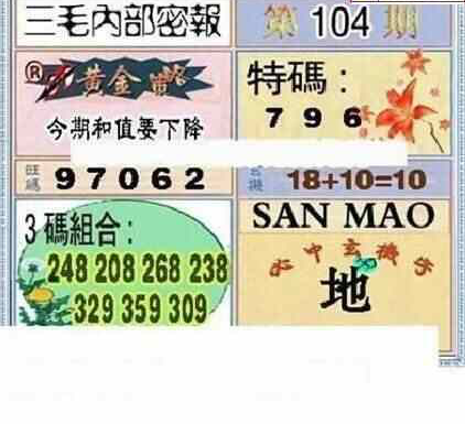 24104期: 三毛3D精品图谜