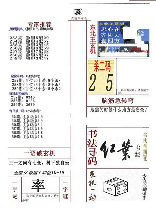 25259期: 福彩3D全套图版参考