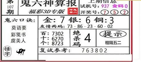 25107期: 福彩3D鬼六神算图