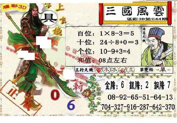 25044期: 福彩3D丹东全图分析