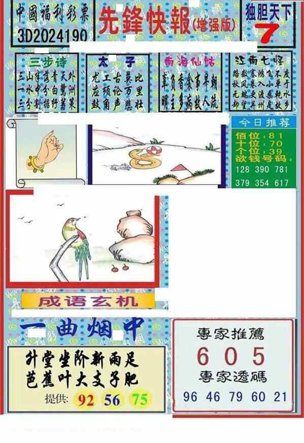 24190期: 福彩3D丹东全图分析