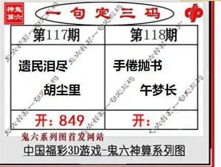 25118期: 福彩3D鬼六神算图