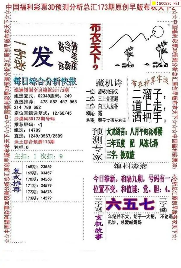 25173期: 福彩3D全套图版参考