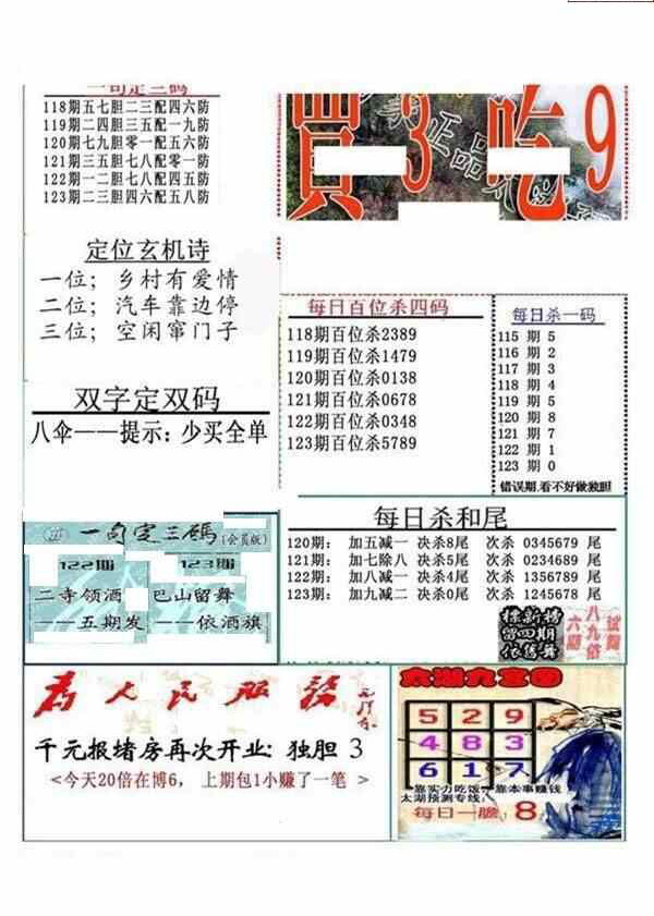 24123期: 福彩3D全套图版参考