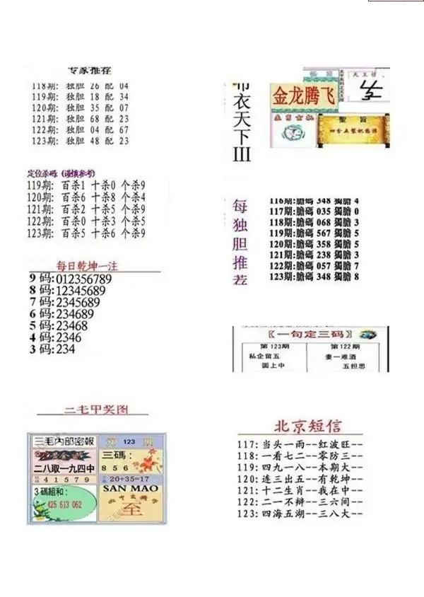 25123期: 福彩3D全套图版参考