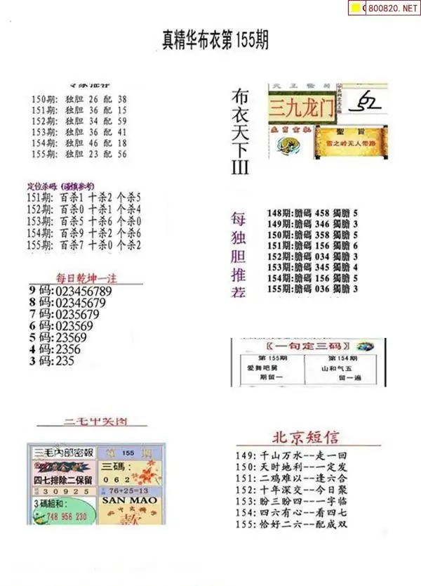 25155期: 福彩3D全套图版参考