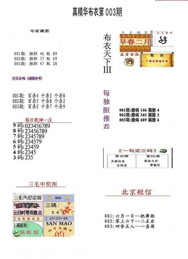 25003期: 福彩3D全套图版参考