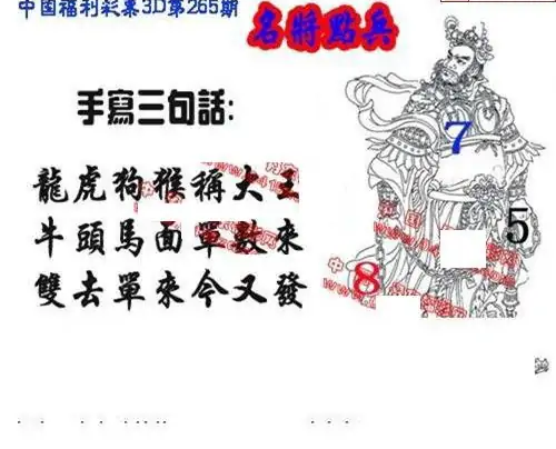 25265期: 福彩3D丹东全图分析