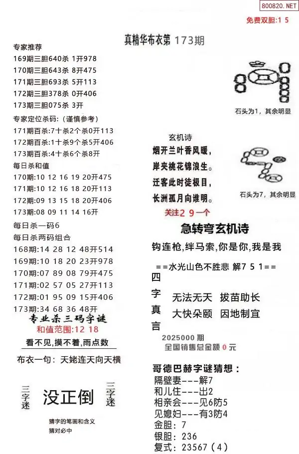 25173期: 福彩3D全套图版参考