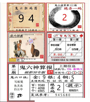 25332期: 福彩3D鬼六神算图