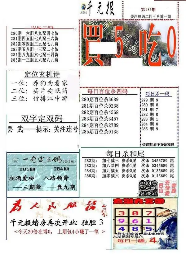 25285期: 福彩3D全套图版参考