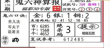 25139期: 福彩3D鬼六神算图
