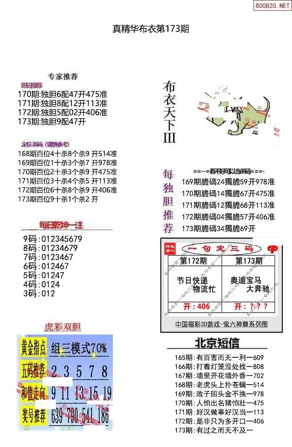25173期: 福彩3D全套图版参考