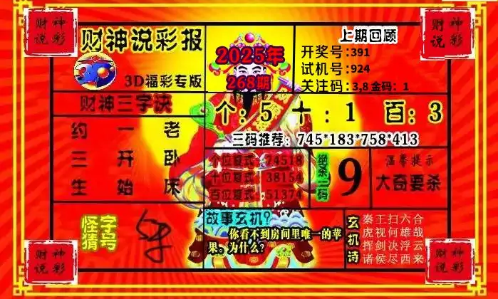 25268期: 财神说彩3D全套图版