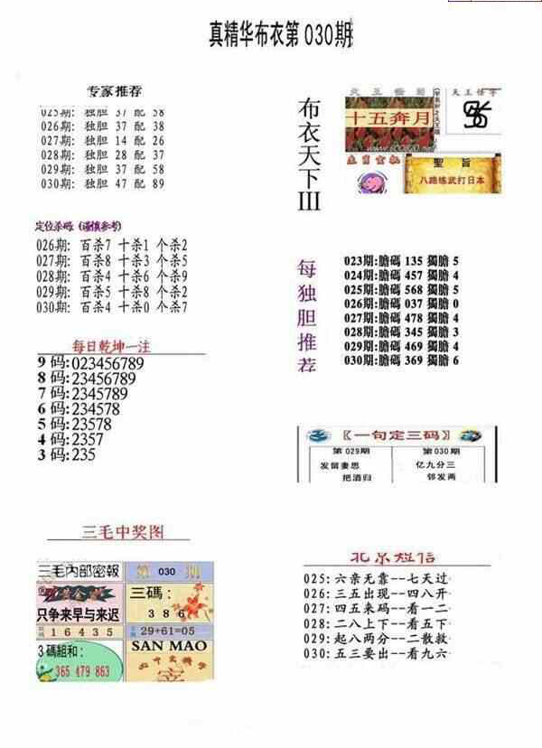 25030期: 福彩3D全套图版参考