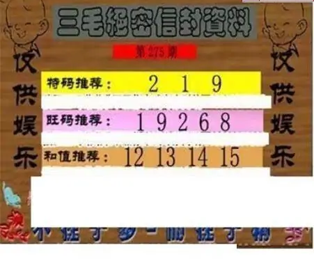 25275期: 三毛3D精品图谜