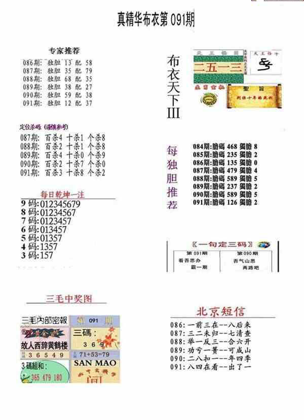 24091期: 福彩3D全套图版参考