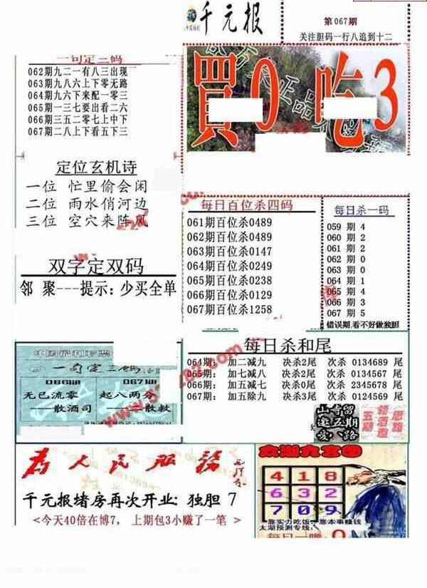 24067期: 福彩3D全套图版参考