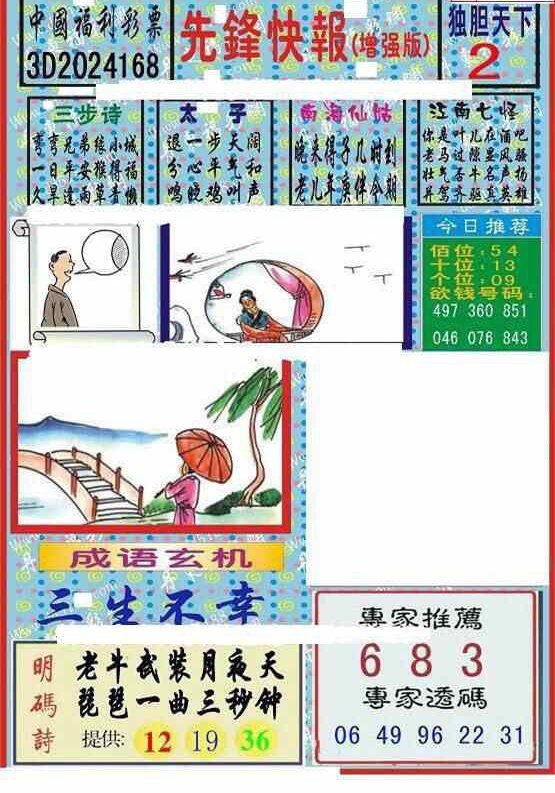 24168期: 福彩3D丹东全图分析