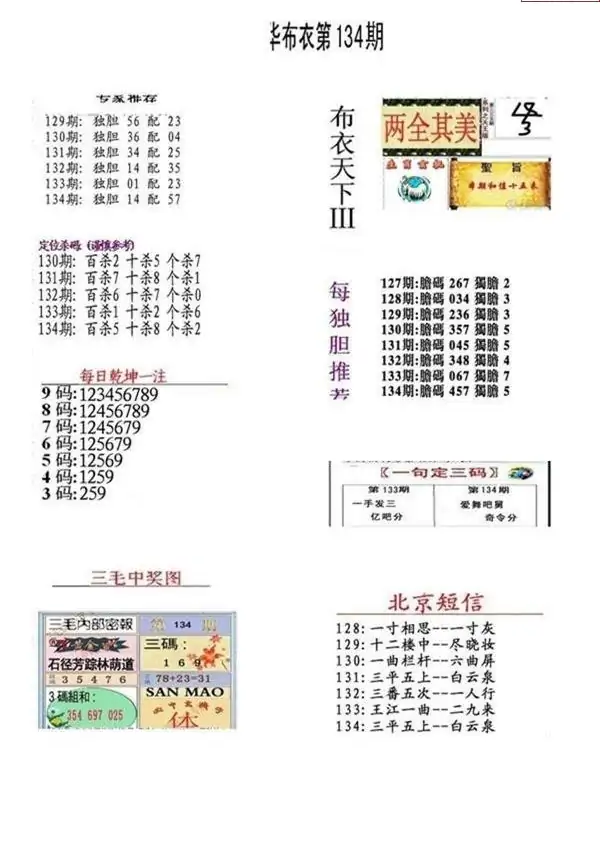 25134期: 福彩3D全套图版参考