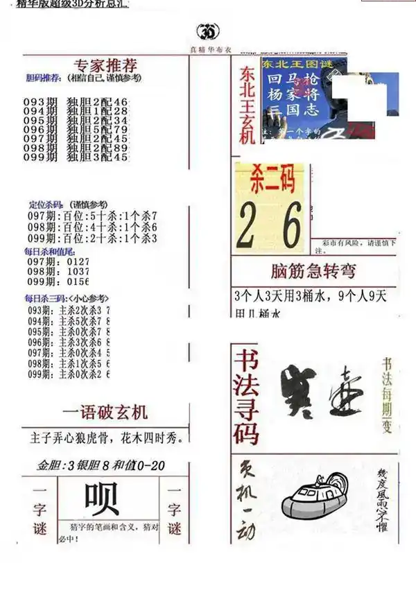 25099期: 福彩3D全套图版参考