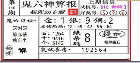 25140期: 福彩3D鬼六神算图
