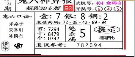 25134期: 福彩3D鬼六神算图