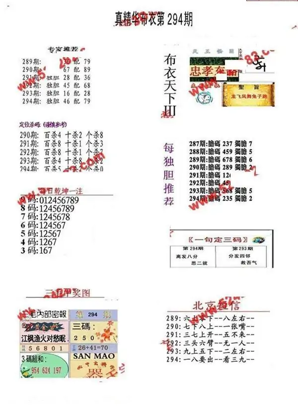 25294期: 福彩3D全套图版参考
