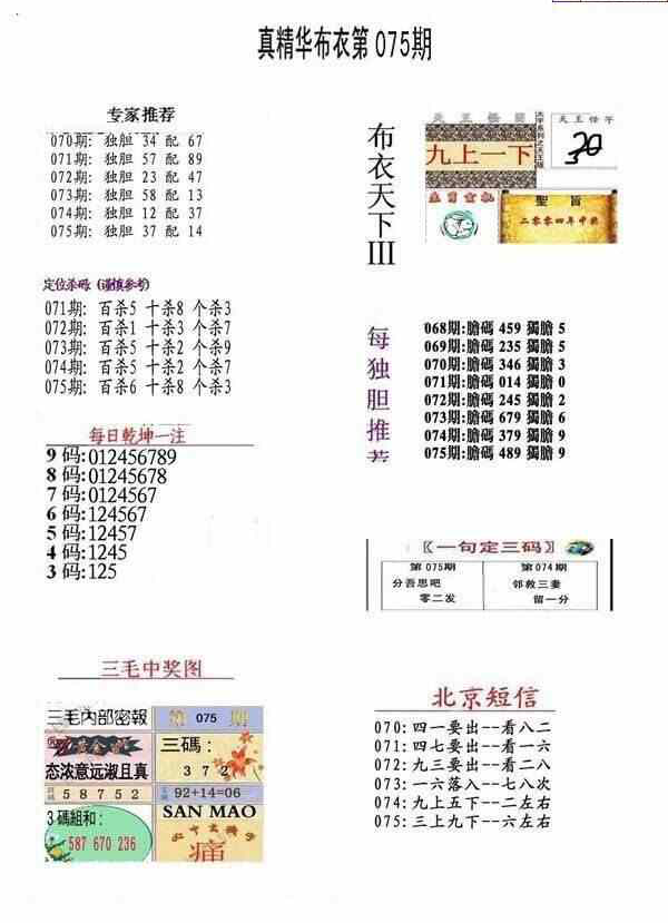 24075期: 福彩3D全套图版参考