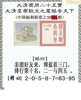 福彩3D26064期天中全套预测分析图