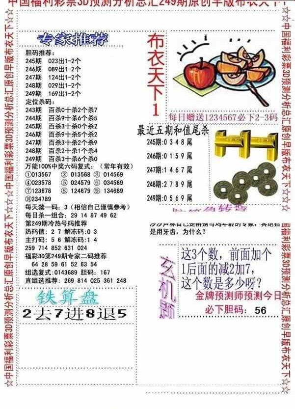 24249期: 福彩3D全套图版参考
