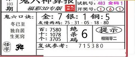 25103期: 福彩3D鬼六神算图