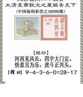 福彩3D26098期天中全套预测分析图