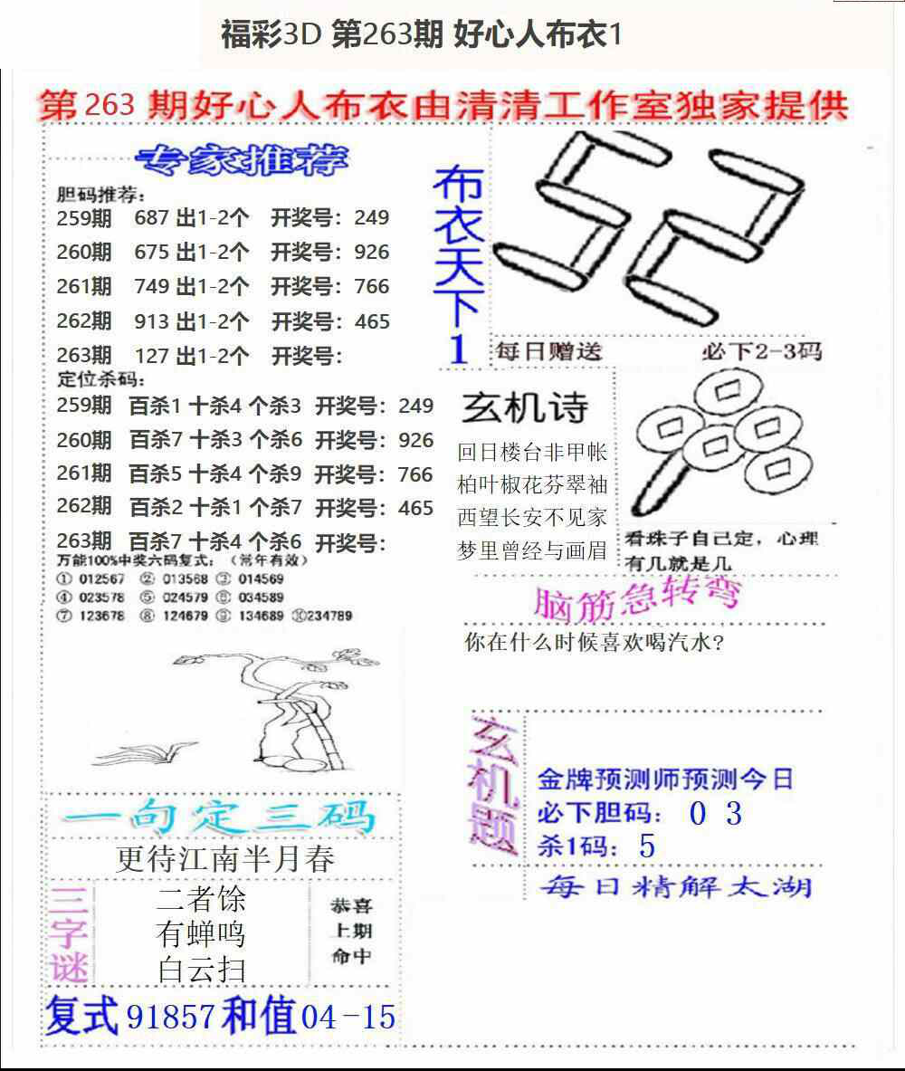 24263期: 福彩3D全套图版参考