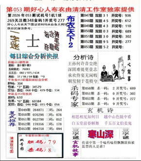 26053期: 福彩3D全套图版参考