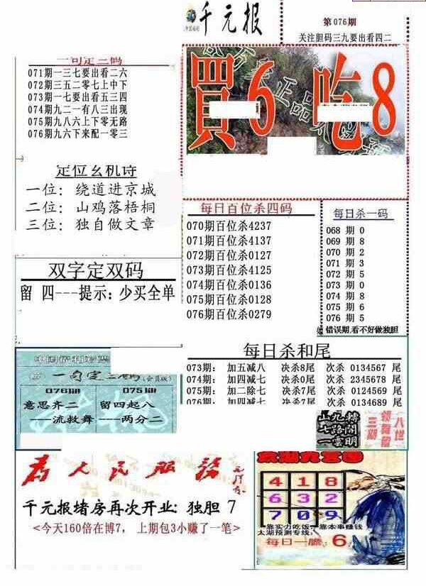 24076期: 福彩3D全套图版参考