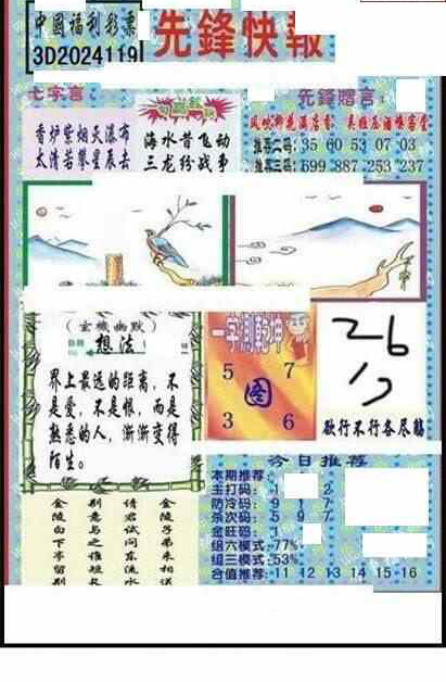 24119期: 福彩3D丹东全图分析