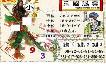 26076期: 福彩3D丹东全图分析