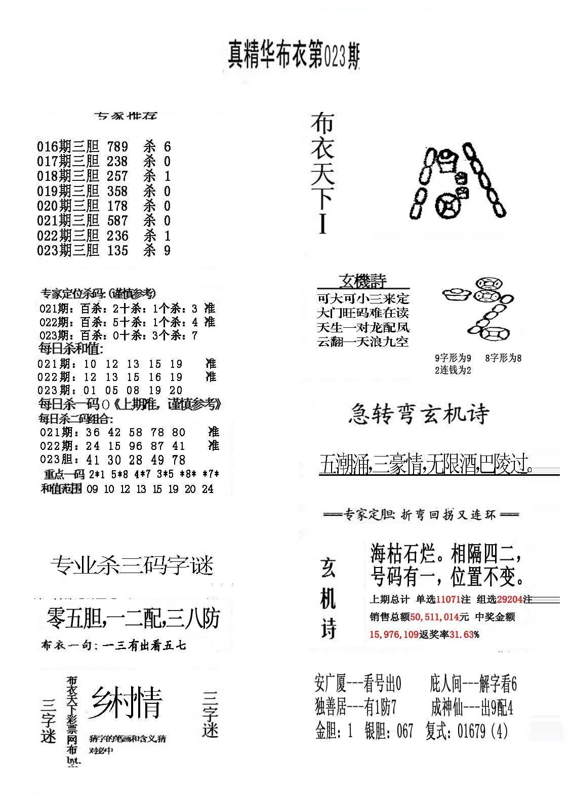 21023期福彩3d 精华布衣图版系列