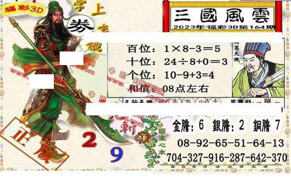 23164期: 福彩3D丹东全图分析