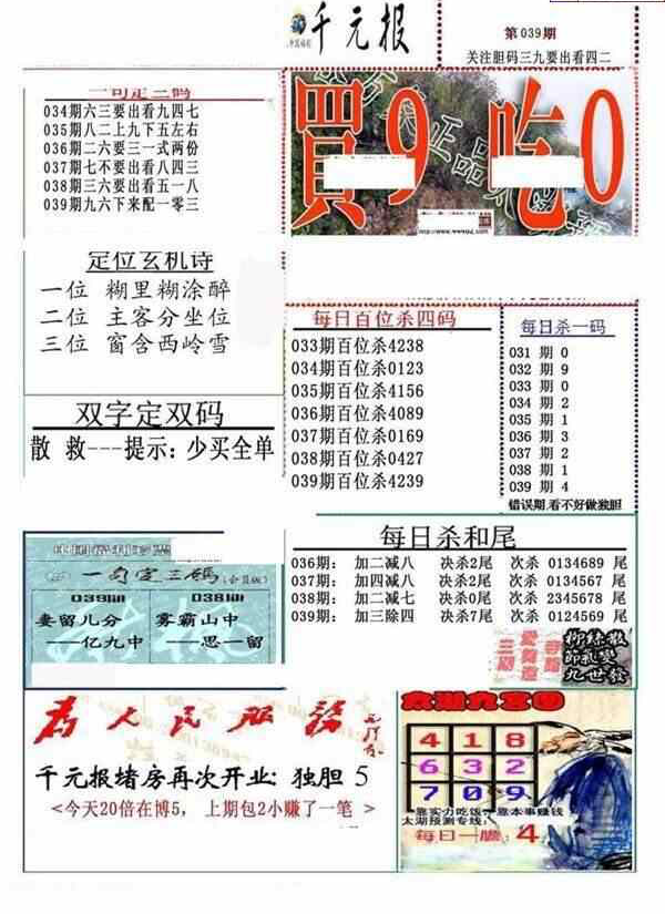 24039期: 福彩3D全套图版参考