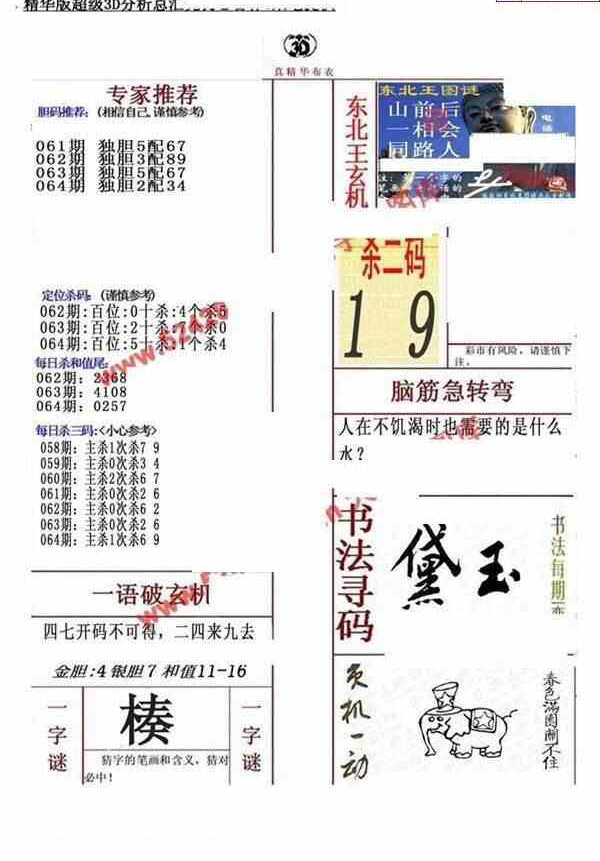 24064期: 福彩3D全套图版参考
