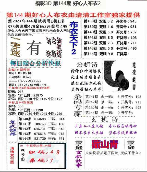 23144期: 福彩3D全套图版参考
