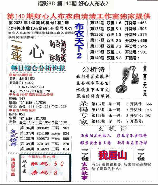 23140期: 福彩3D全套图版参考