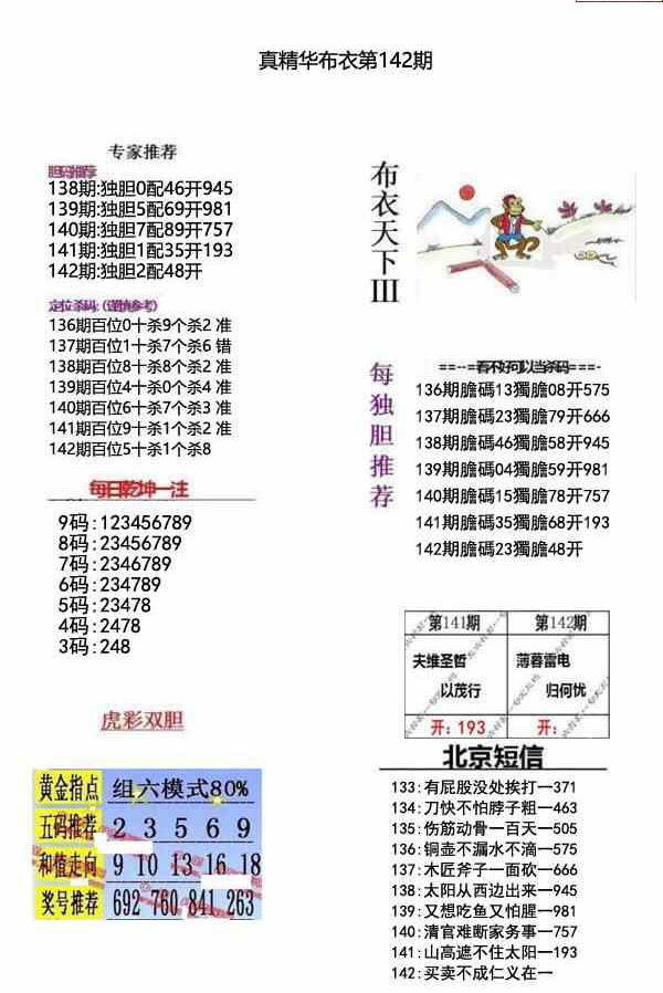 23142期: 福彩3D全套图版参考