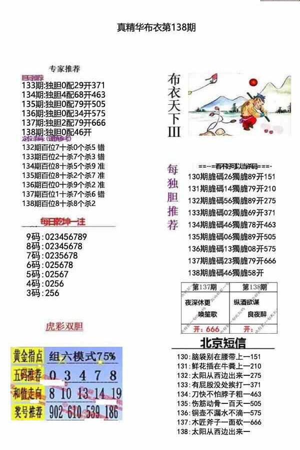 23138期: 福彩3D全套图版参考