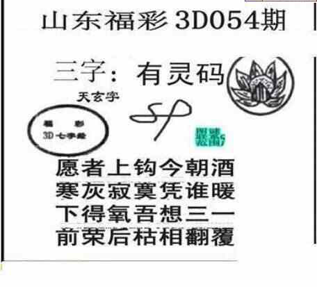 24054期: 老村长福彩3D天天图谜